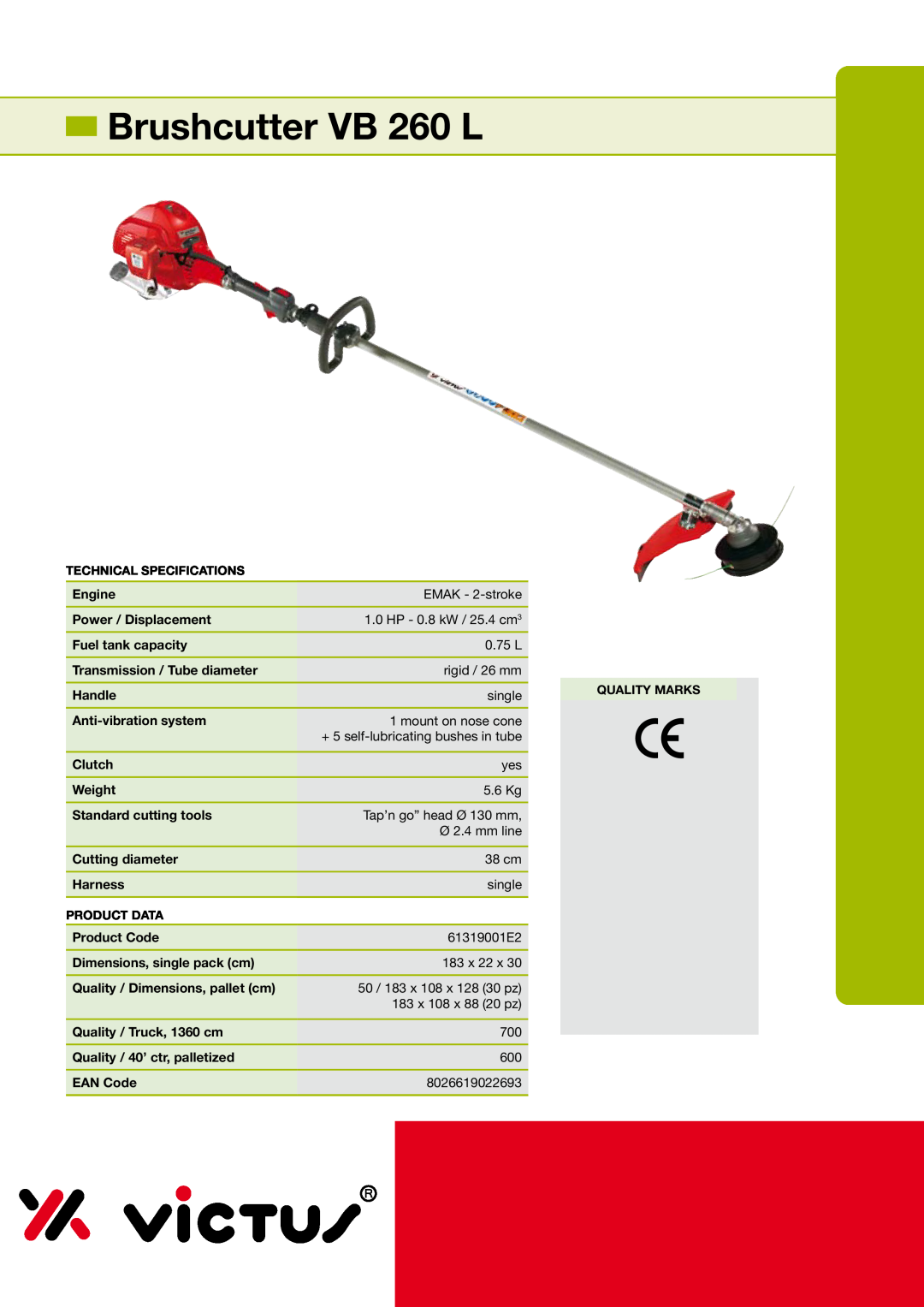 EMAK manual Brushcutter VB 260 L, Technical Specifications 