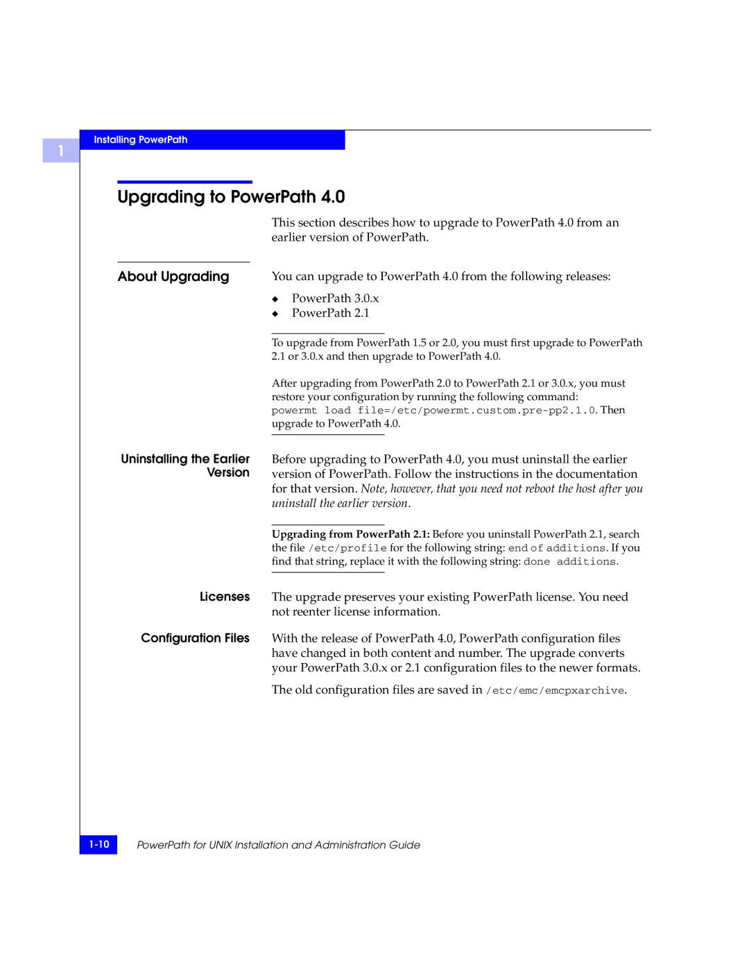 EMC 300-000-978 REV A03 manual Upgrading to PowerPath, Uninstalling the Earlier Version 