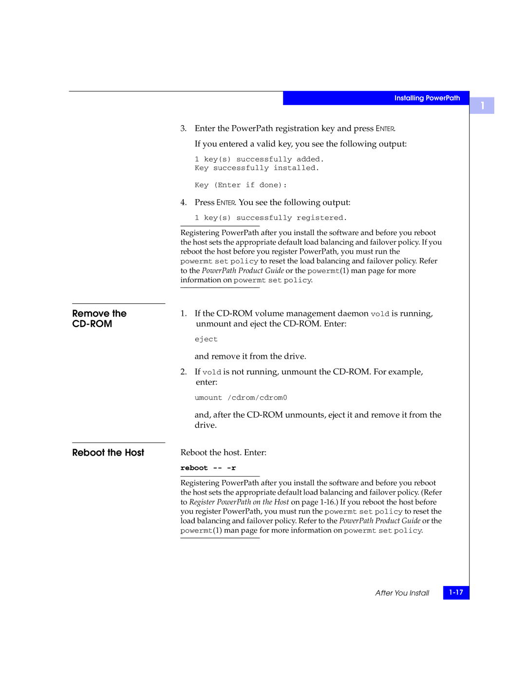 EMC 300-000-978 REV A03 manual Remove, Reboot the Host 