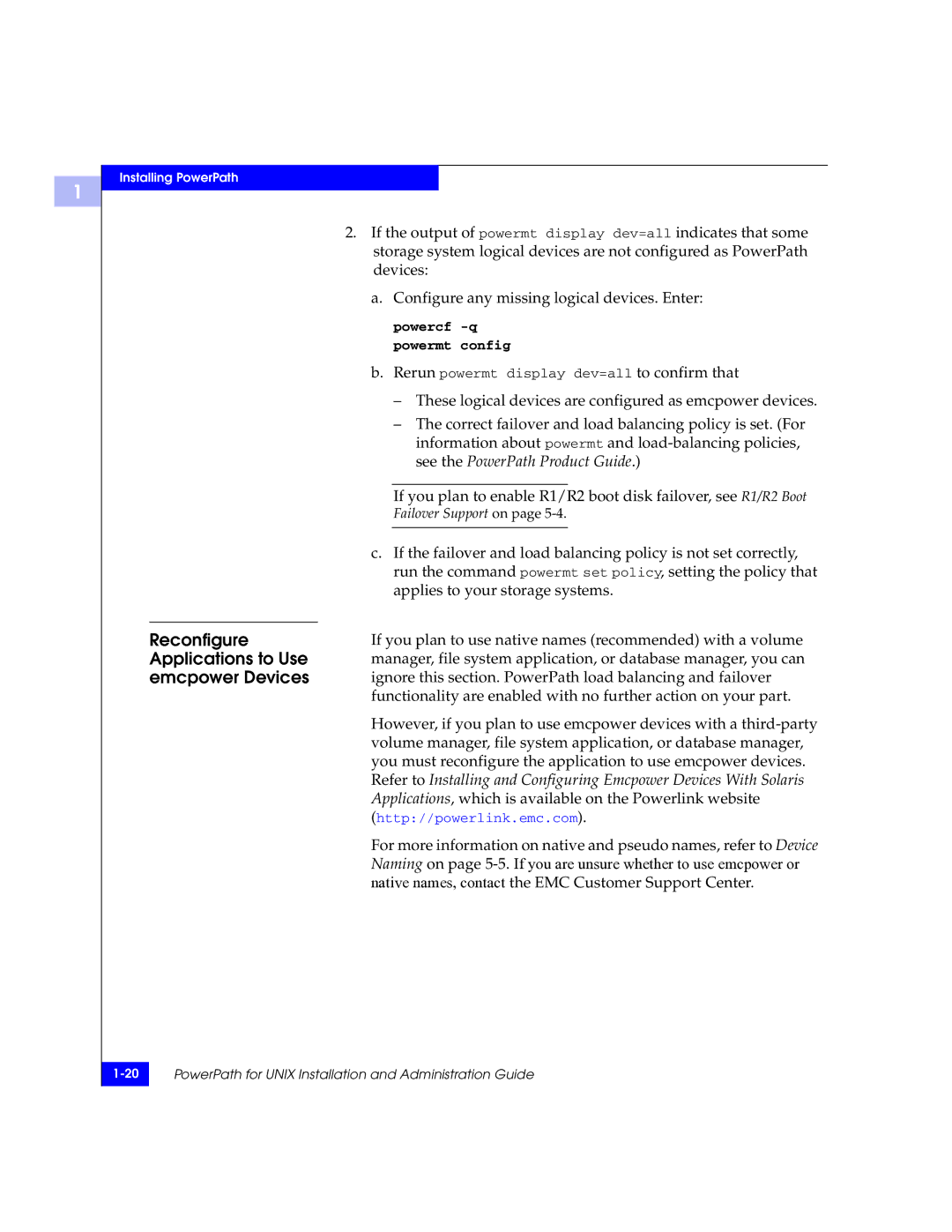 EMC 300-000-978 REV A03 manual Reconfigure, Applications to Use, Emcpower Devices 