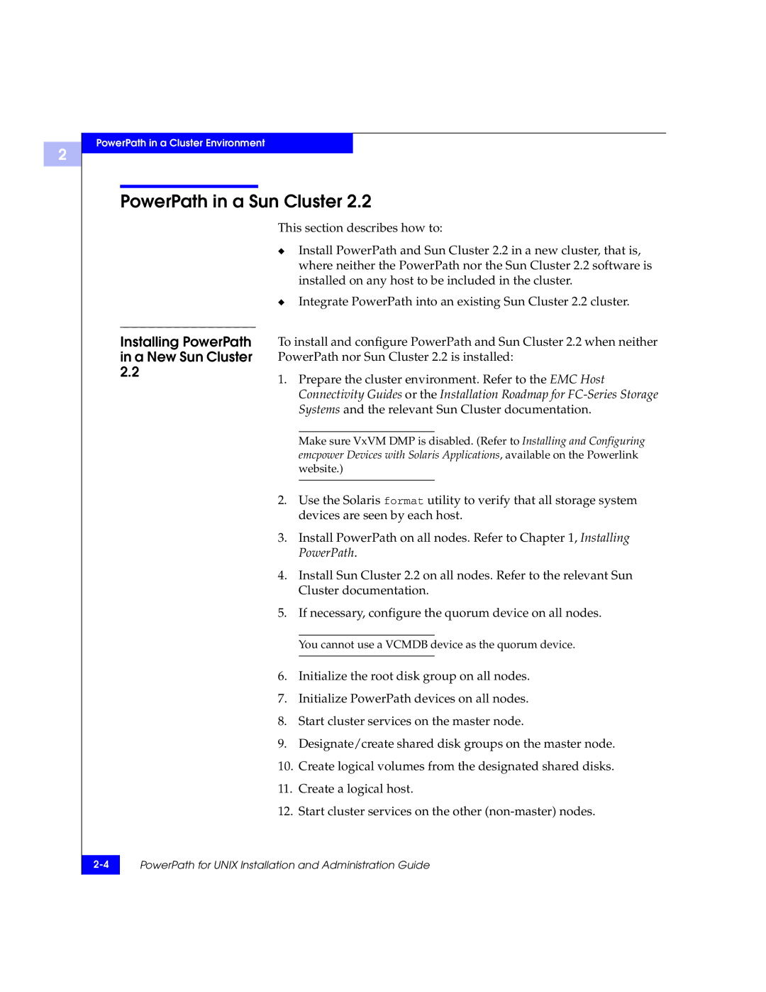 EMC 300-000-978 REV A03 manual PowerPath in a Sun Cluster, Installing PowerPath in a New Sun Cluster 