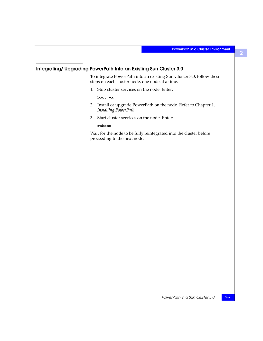 EMC 300-000-978 REV A03 manual Stop cluster services on the node. Enter boot 