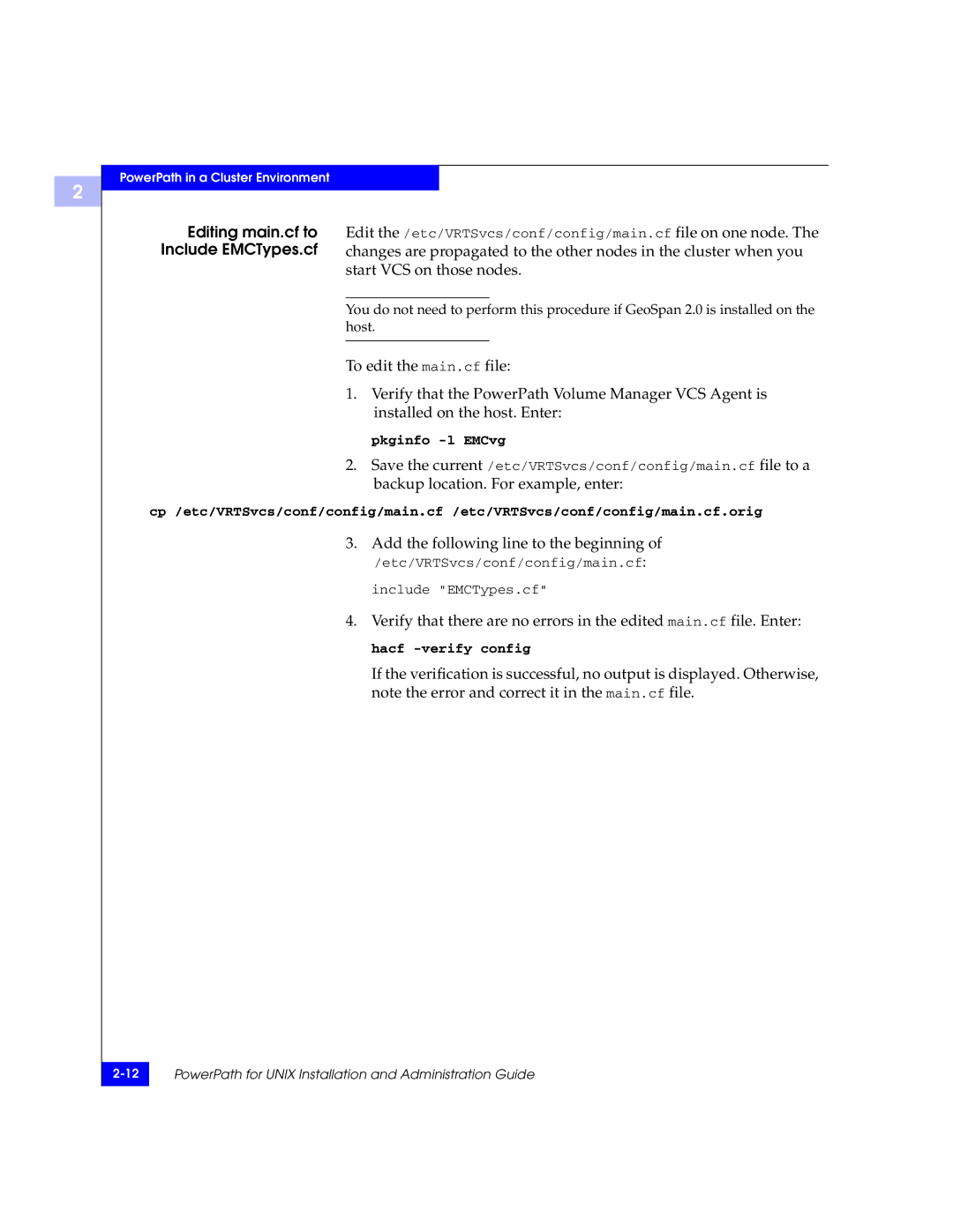 EMC 300-000-978 REV A03 manual Editing main.cf to Include EMCTypes.cf, Add the following line to the beginning 