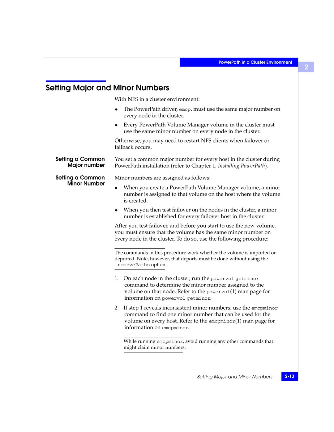 EMC 300-000-978 REV A03 manual Setting Major and Minor Numbers 