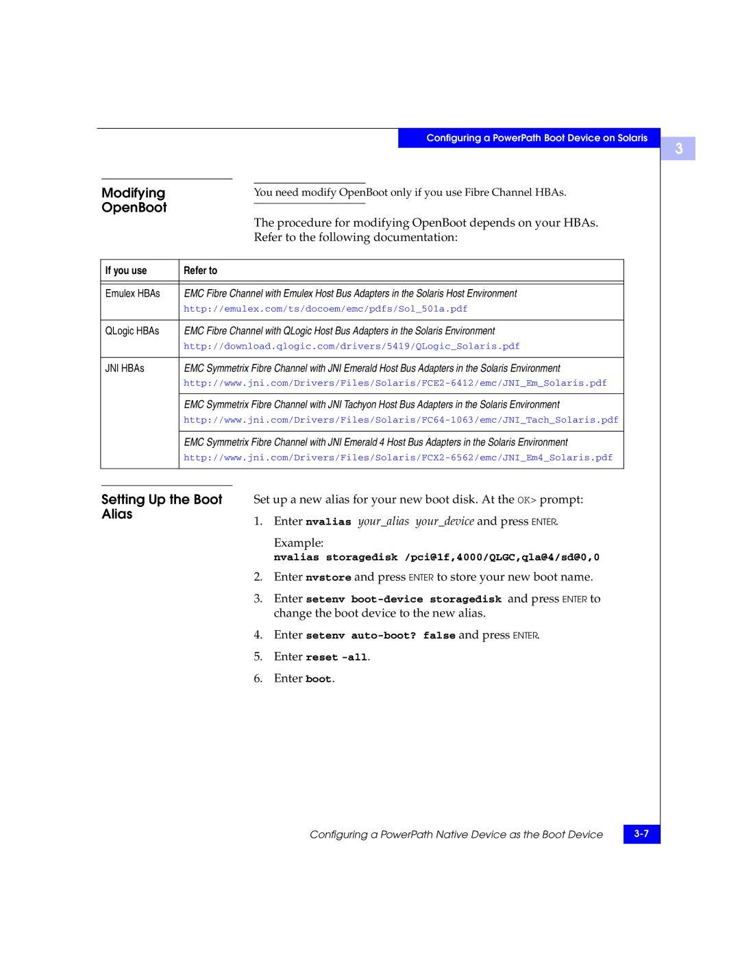 EMC 300-000-978 REV A03 manual Modifying, OpenBoot, Setting Up the Boot Alias 