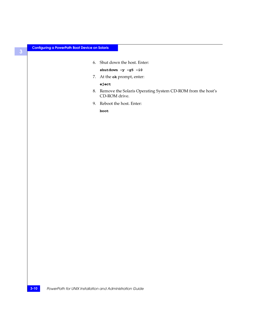 EMC 300-000-978 REV A03 manual Reboot the host. Enter boot 