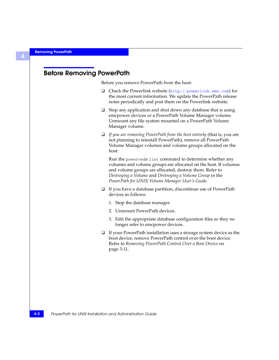 EMC 300-000-978 REV A03 manual Before Removing PowerPath 