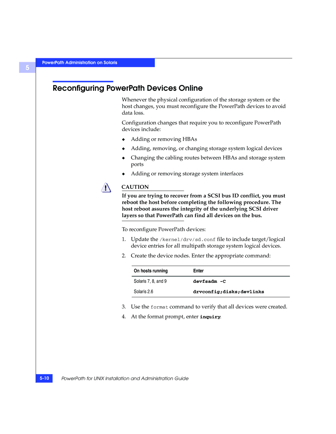 EMC 300-000-978 REV A03 manual Reconfiguring PowerPath Devices Online 