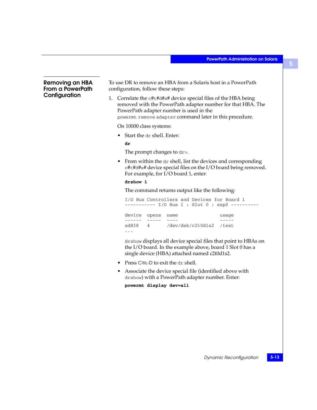 EMC 300-000-978 REV A03 manual Removing an HBA From a PowerPath Configuration, Command returns output like the following 