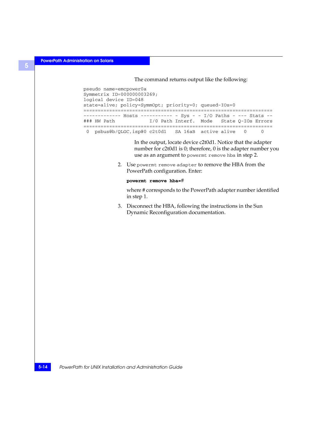 EMC 300-000-978 REV A03 manual Powermt remove hba=# 