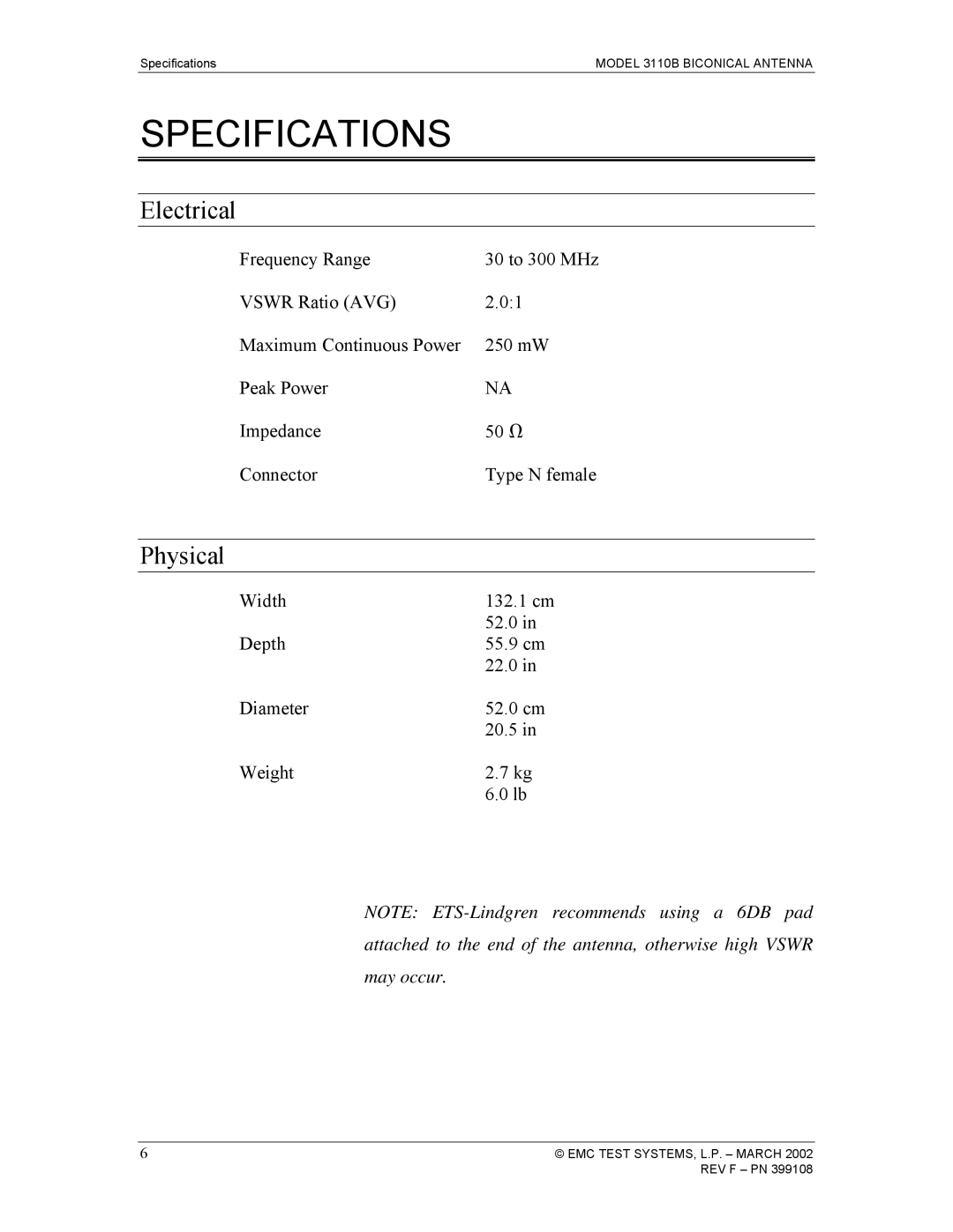 EMC 3110B manual Specifications, Electrical 