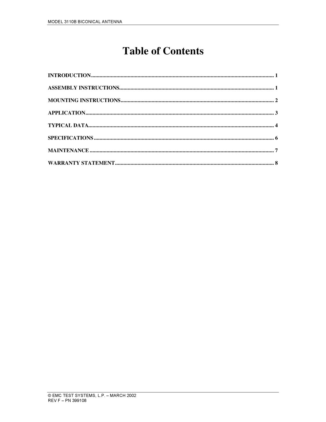 EMC 3110B manual Table of Contents 