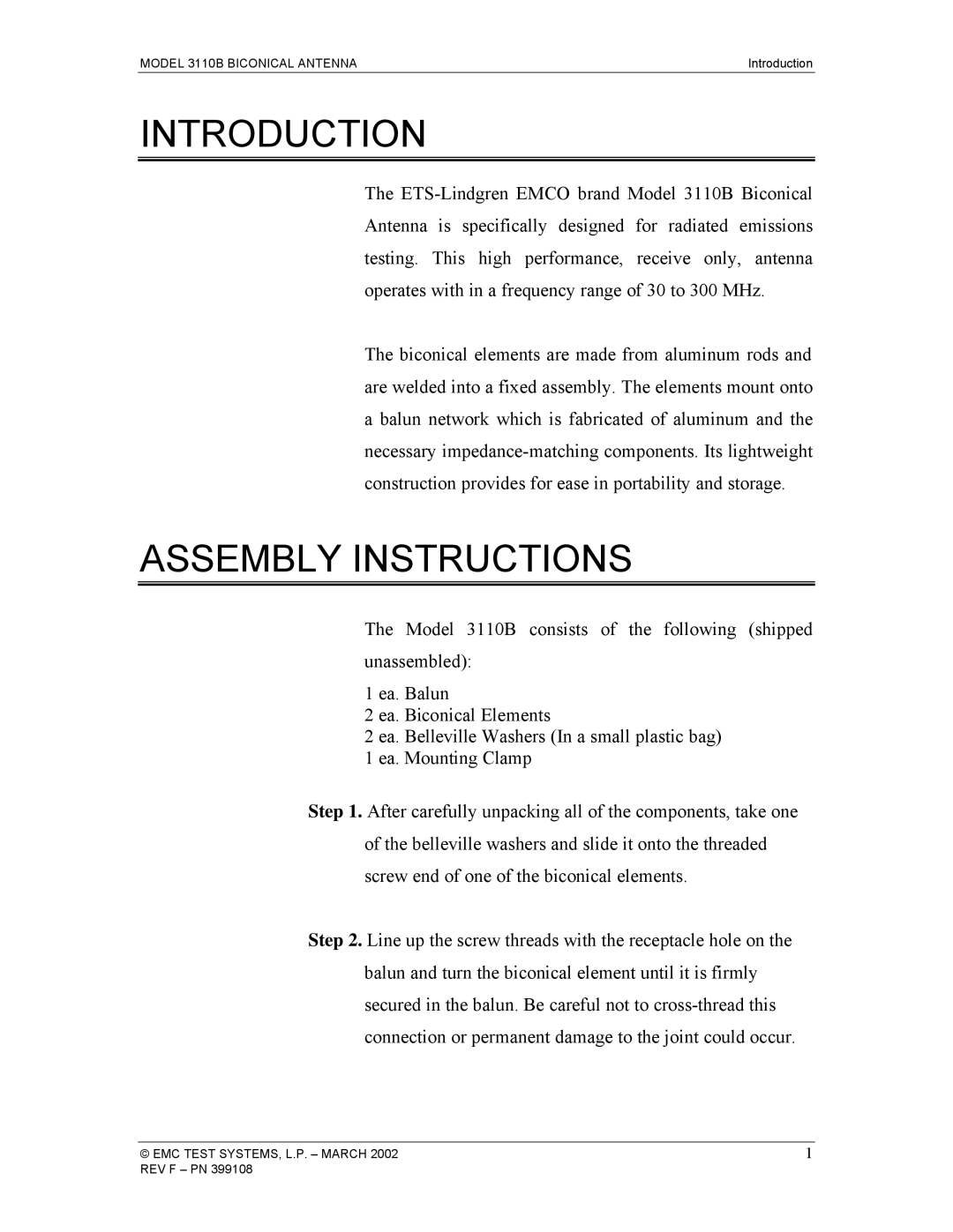 EMC 3110B manual Introduction, Assembly Instructions 