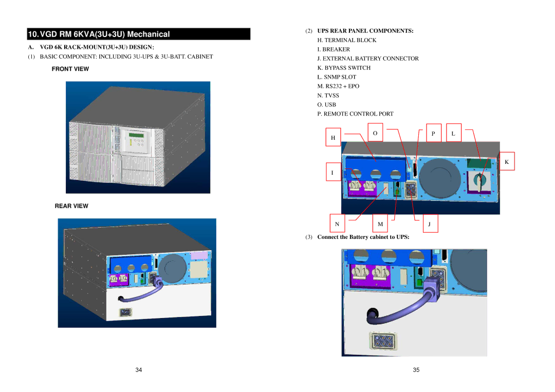 EMC 4K VA 20K VA UPS installation manual VGD RM 6KVA3U+3U Mechanical, Connect the Battery cabinet to UPS 