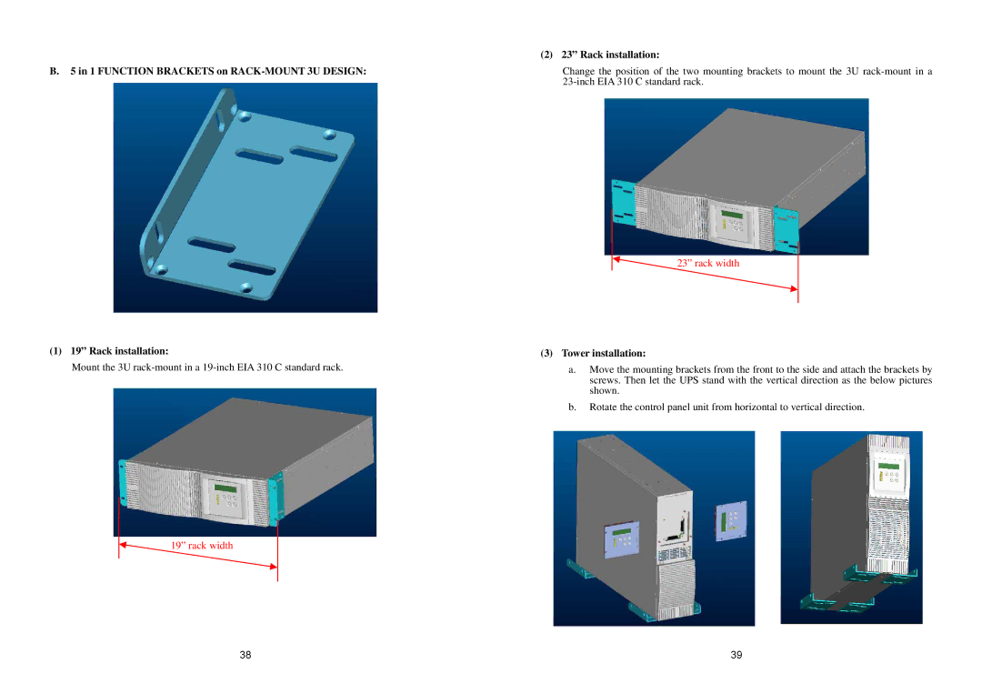 EMC 4K VA 20K VA UPS installation manual Rack installation, Tower installation 