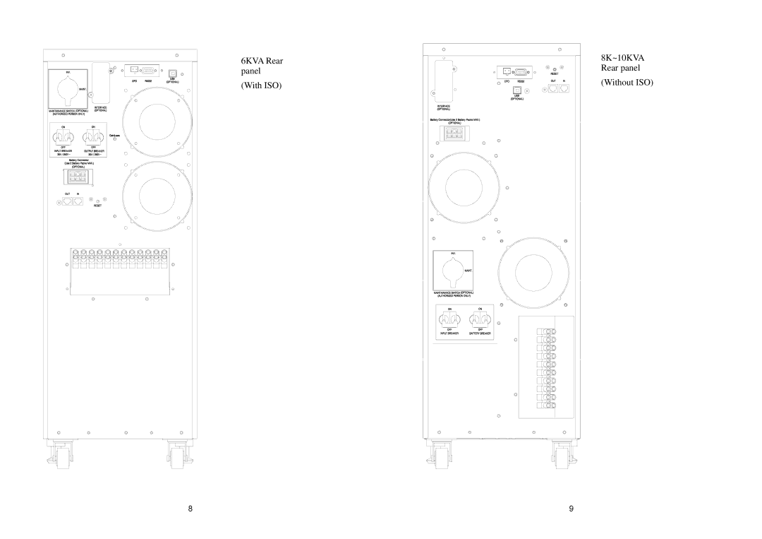 EMC 4K VA 20K VA UPS installation manual 6KVA Rear panel With ISO 8K~10KVA Rear panel Without ISO 