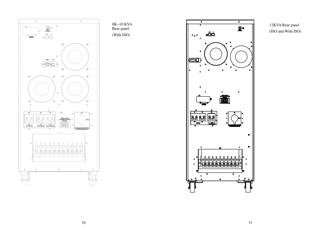 EMC 4K VA 20K VA UPS installation manual 8K~10 KVA 12KVA Rear panel ISO and With ISO 