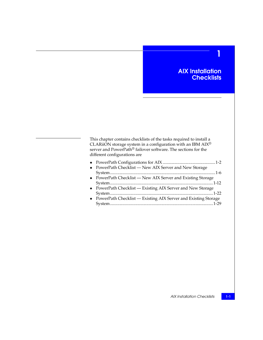 EMC 69001166 manual AIX Installation Checklists 