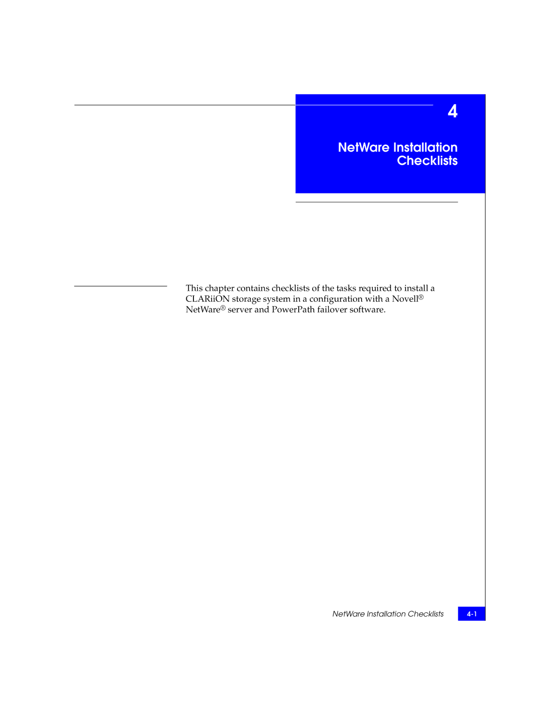 EMC 69001166 manual NetWare Installation Checklists 