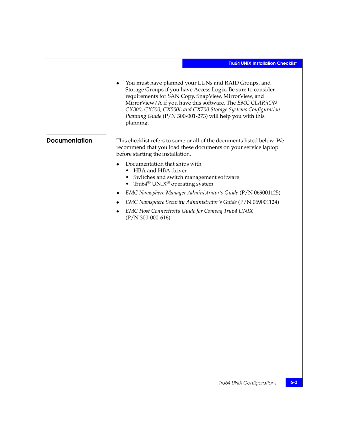 EMC 69001166 manual Tru64 Unix operating system 