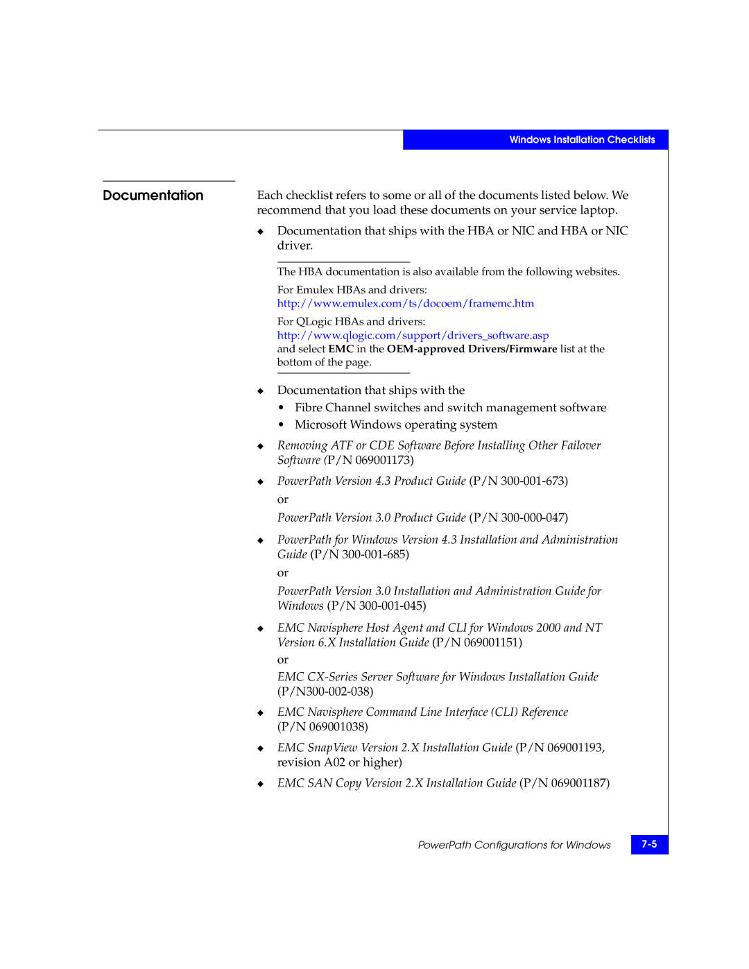 EMC 69001166 manual Documentation that ships with the HBA or NIC and HBA or NIC 