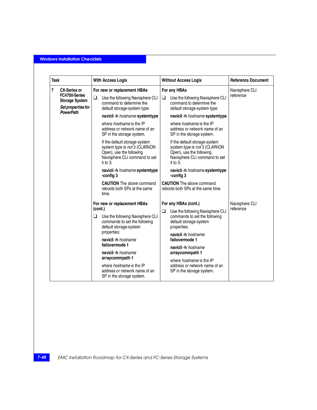 EMC 69001166 manual Task With Access Logix Without Access Logix, CX-Series or For new or replacement HBAs For any HBAs 