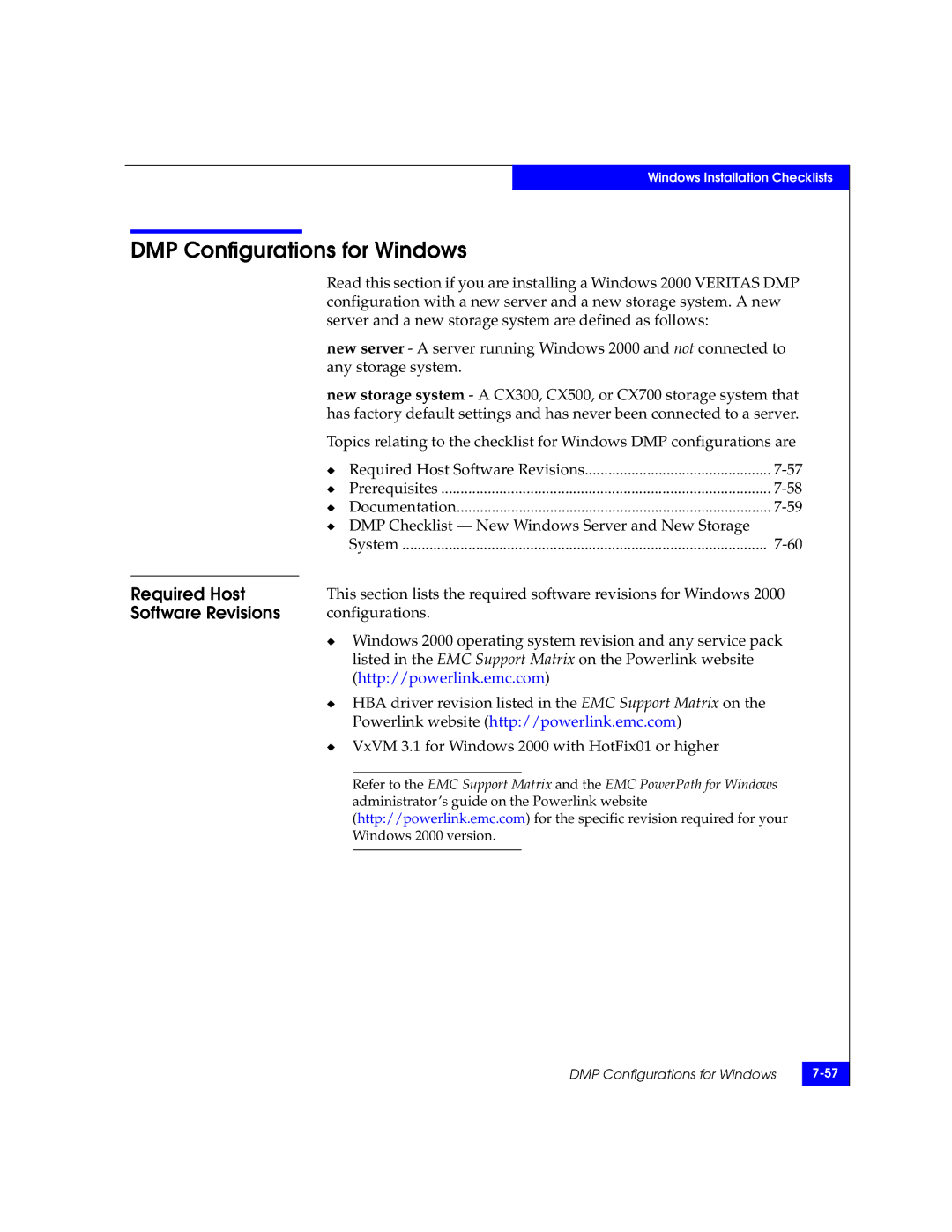 EMC 69001166 manual DMP Configurations for Windows, Software Revisions 