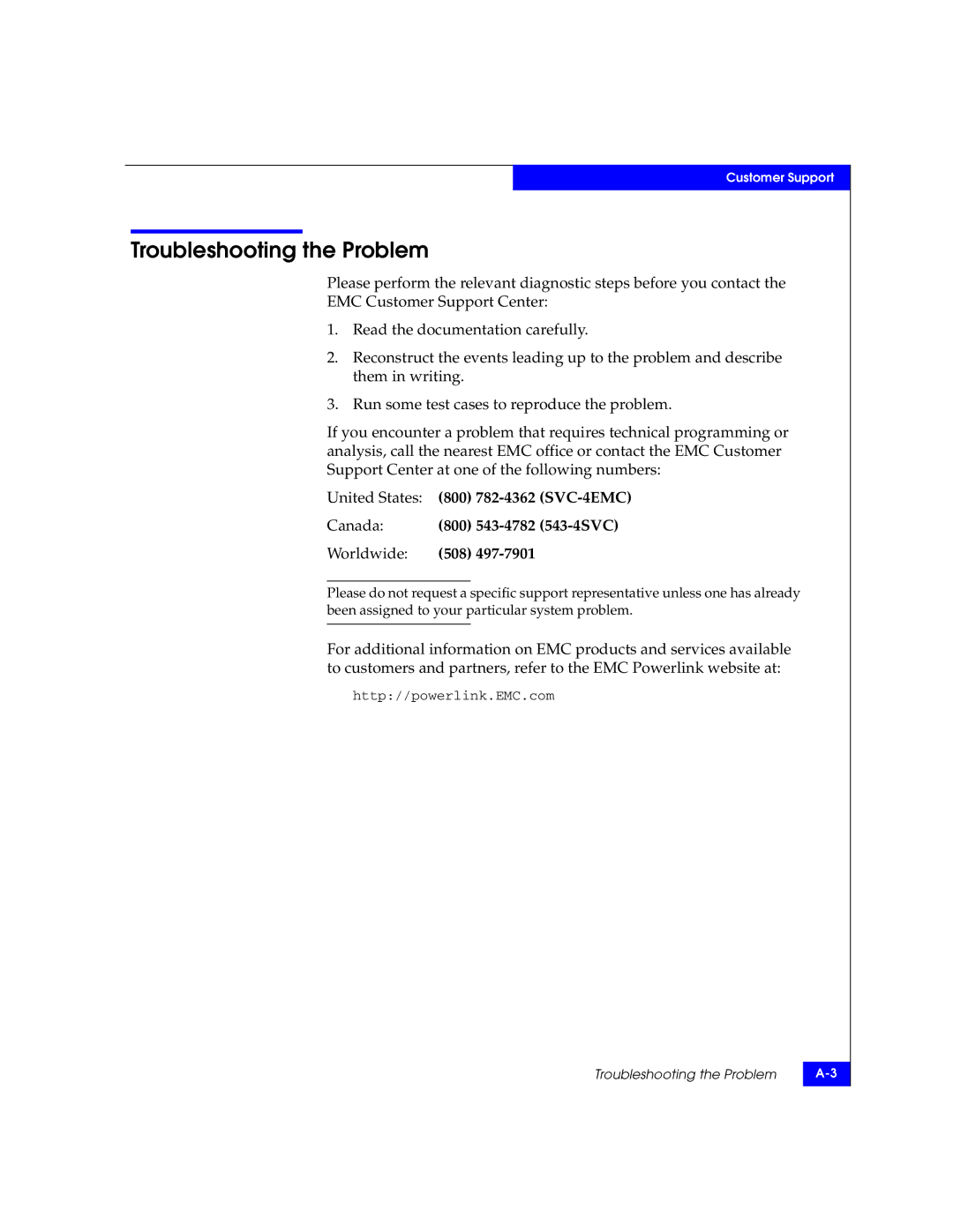 EMC 69001166 manual Troubleshooting the Problem 