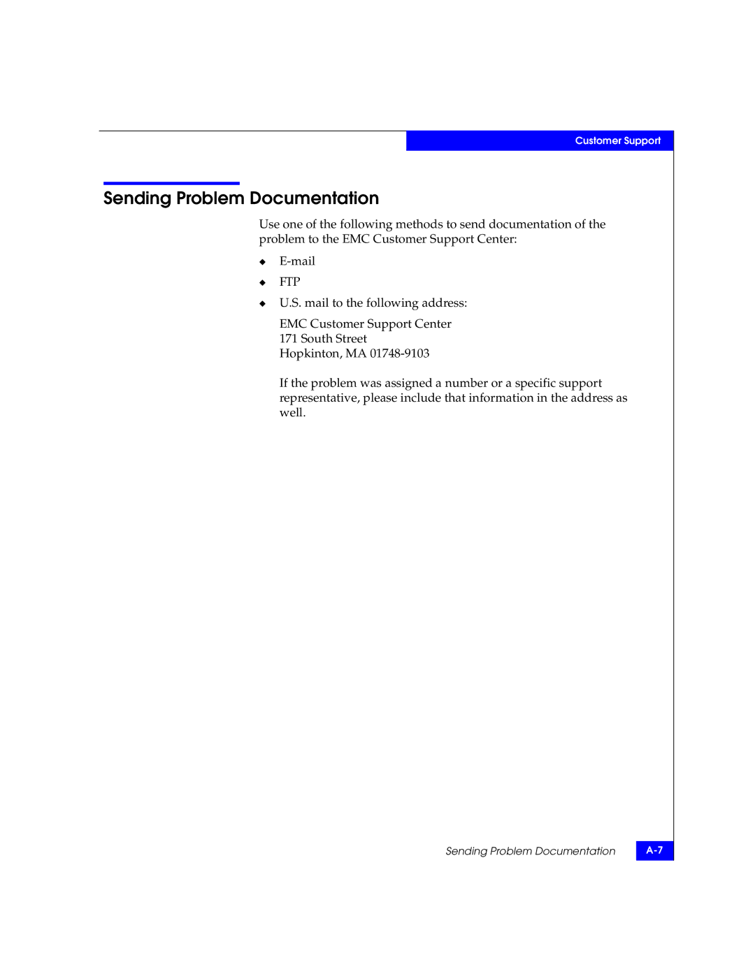 EMC 69001166 manual Sending Problem Documentation, Ftp 