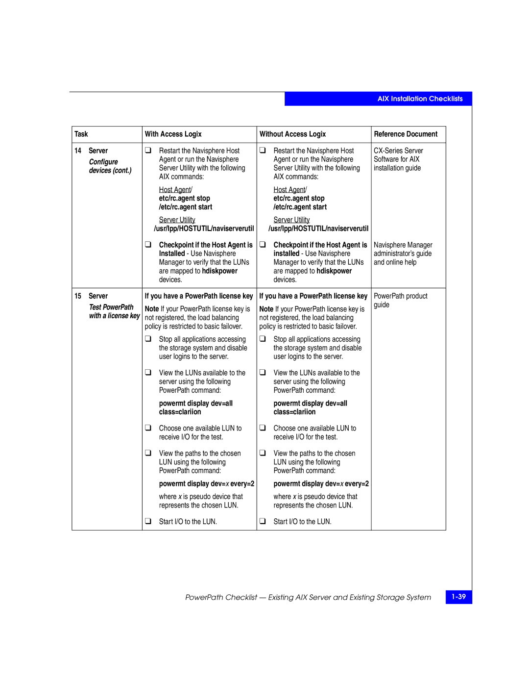 EMC 69001166 manual AIX commands Host Agent, Server using the following PowerPath command 