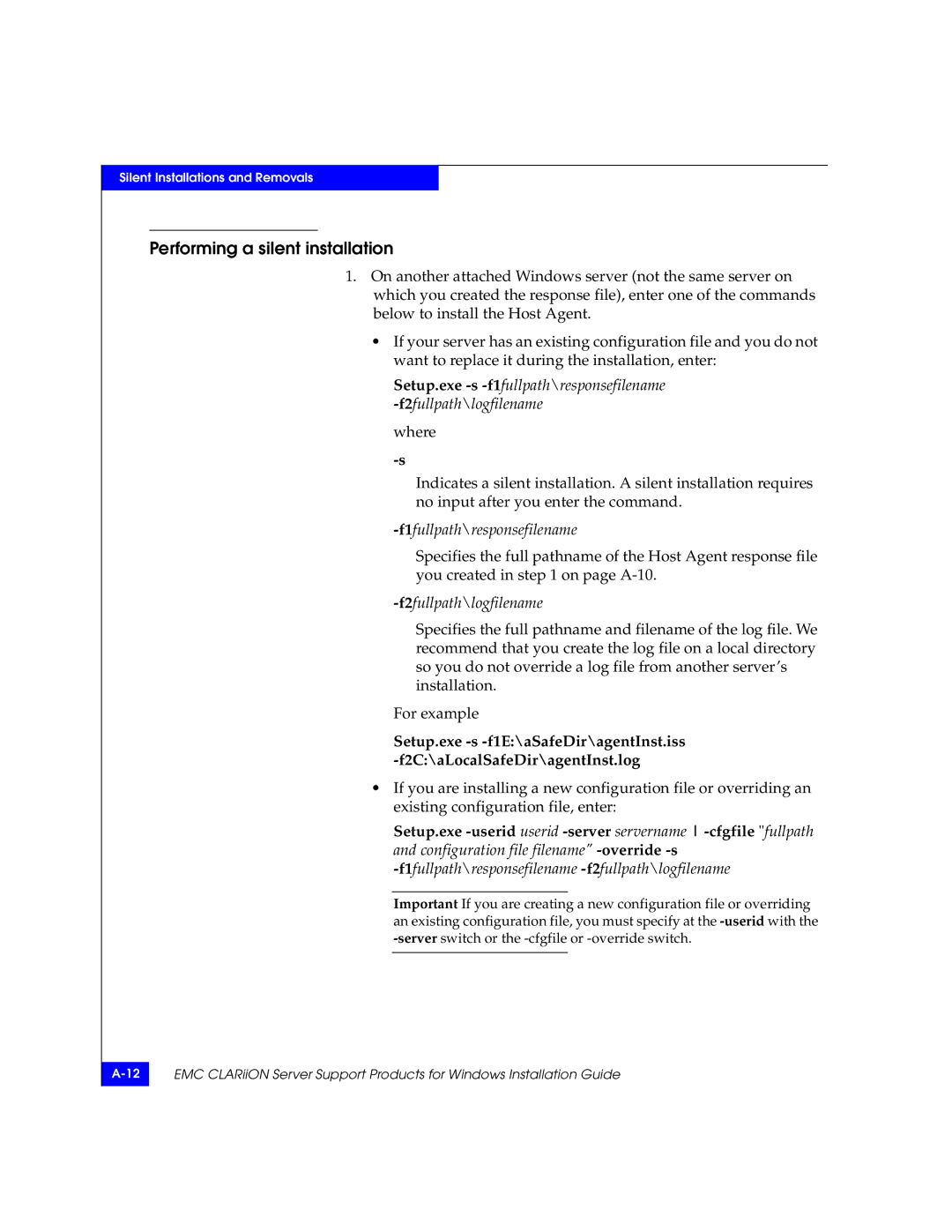 EMC CLARiiON manual Performing a silent installation 