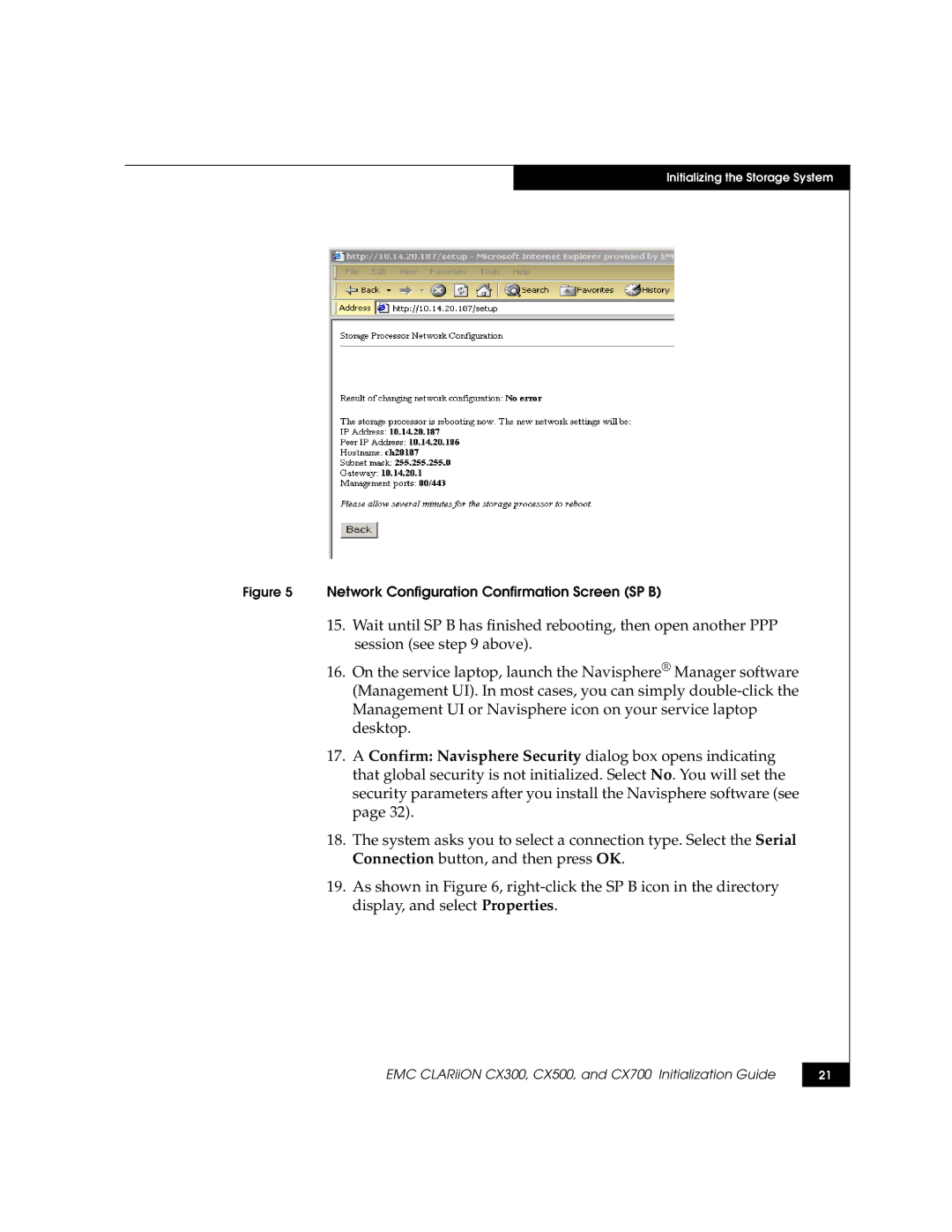 EMC CX500, CX700, CX300 manual Network Configuration Confirmation Screen SP B 