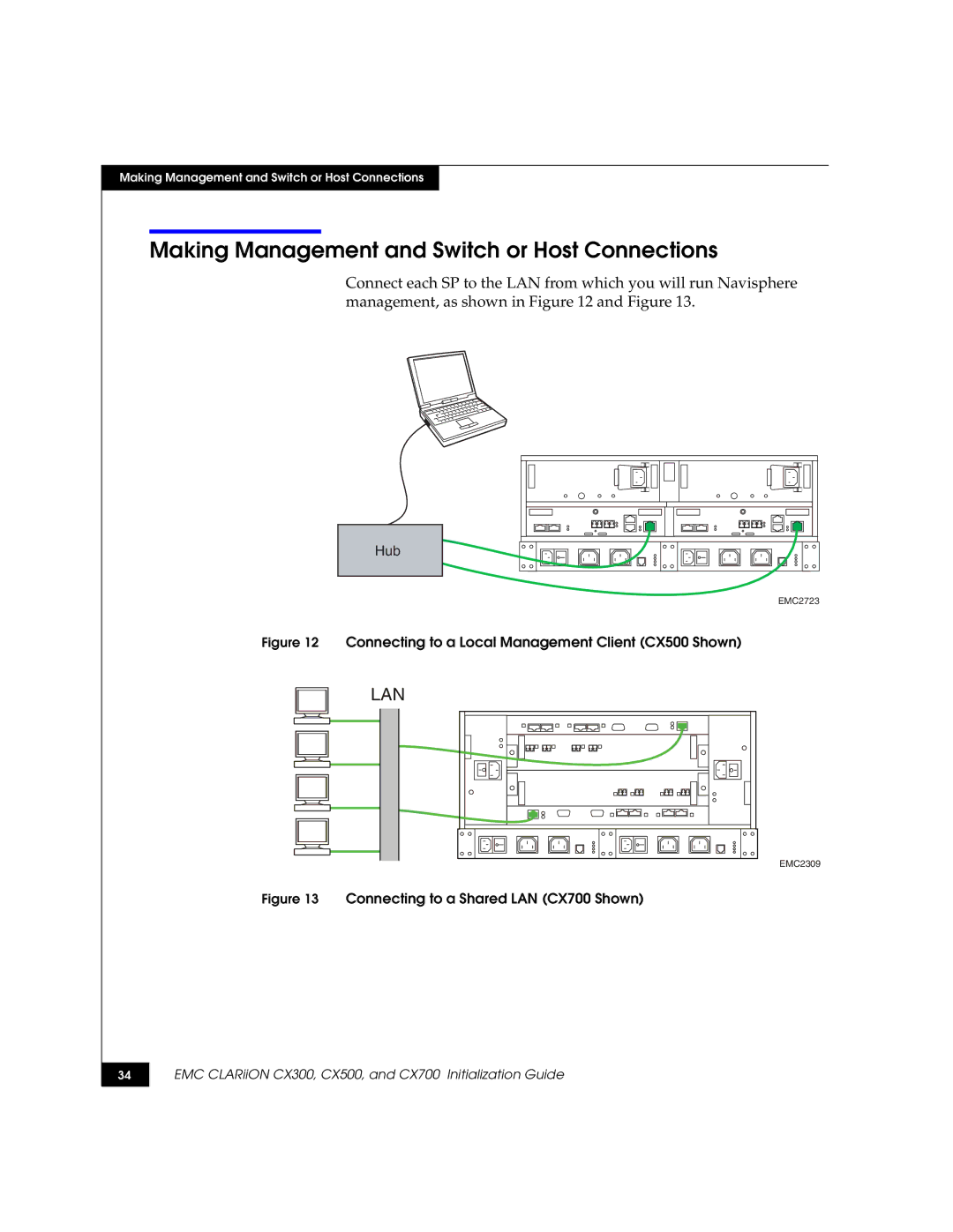 EMC CX700, CX500, CX300 manual Making Management and Switch or Host Connections, Lan 