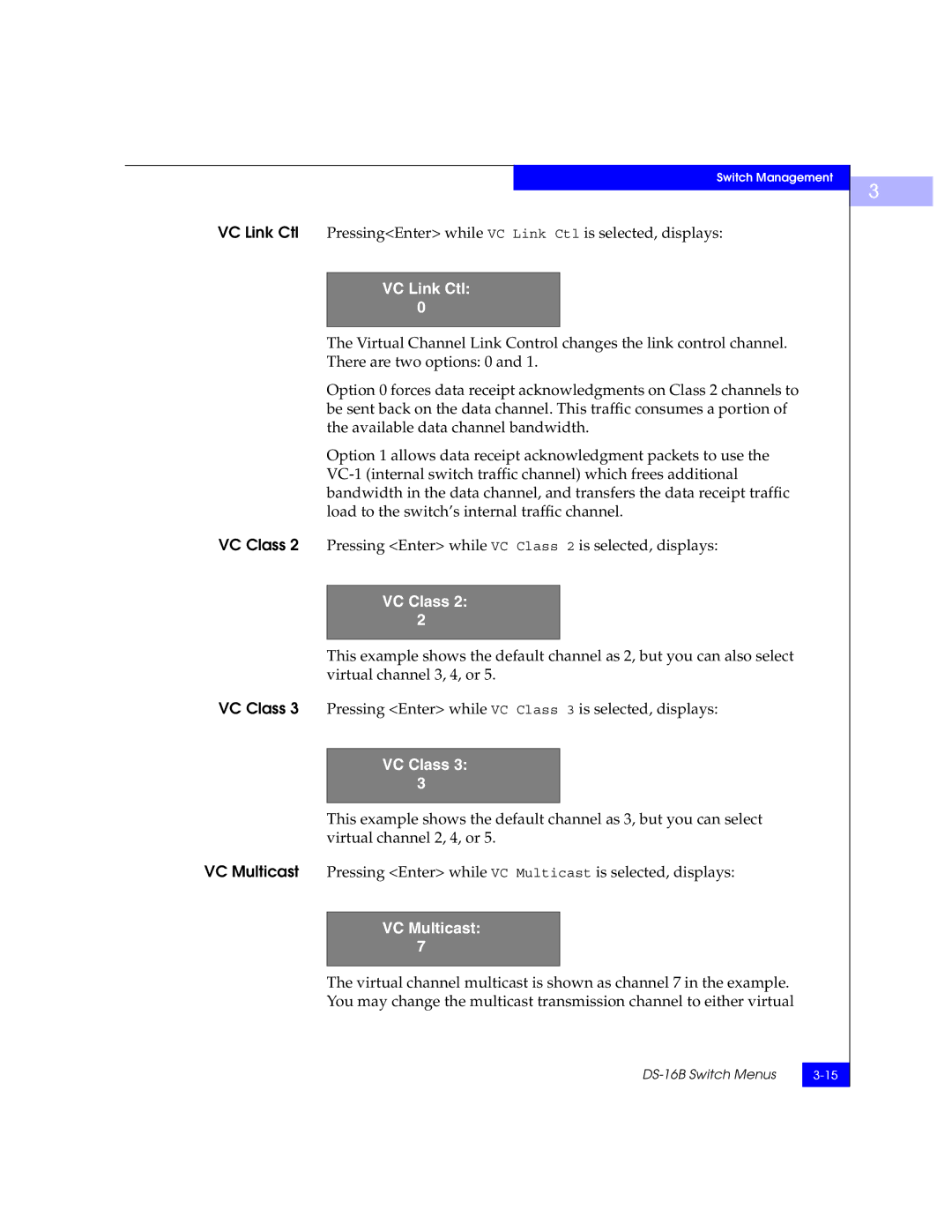 EMC DS-16B manual VC Link Ctl, VC Class 2, VC Class 3, VC Multicast 