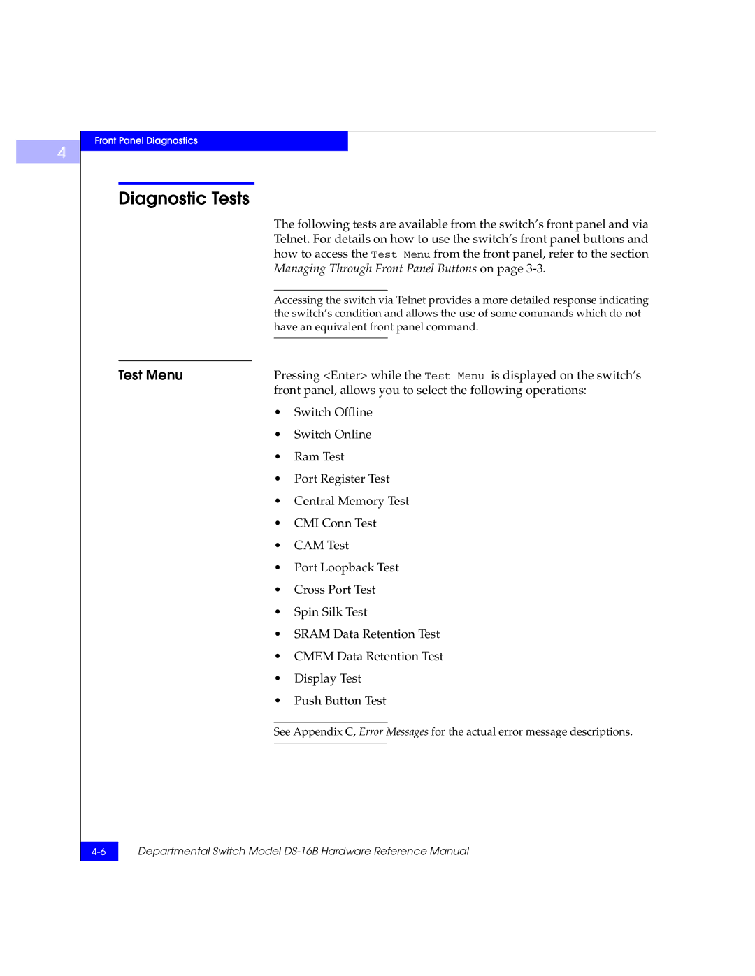 EMC DS-16B manual Diagnostic Tests 