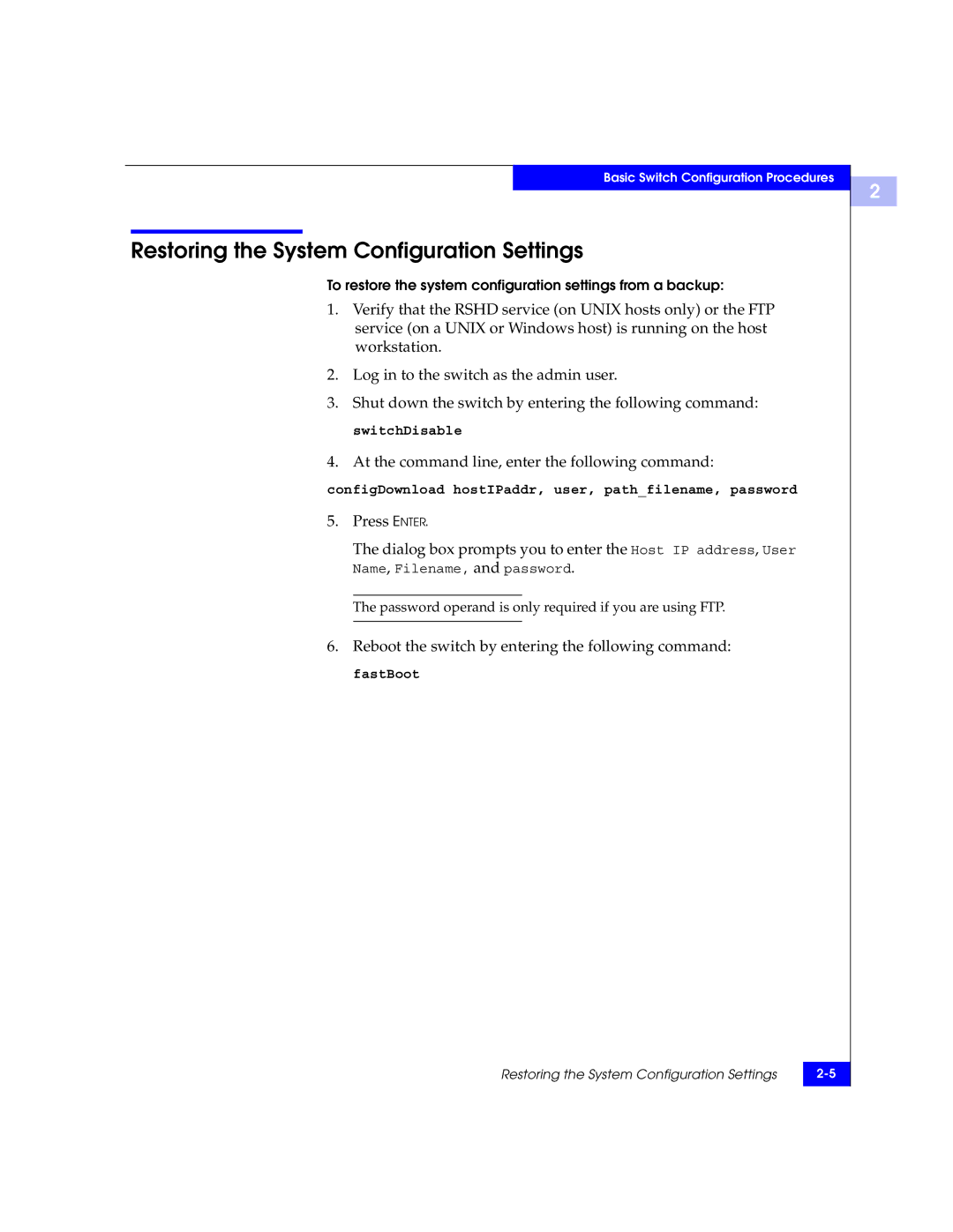 EMC DS-16B2 manual Restoring the System Configuration Settings 