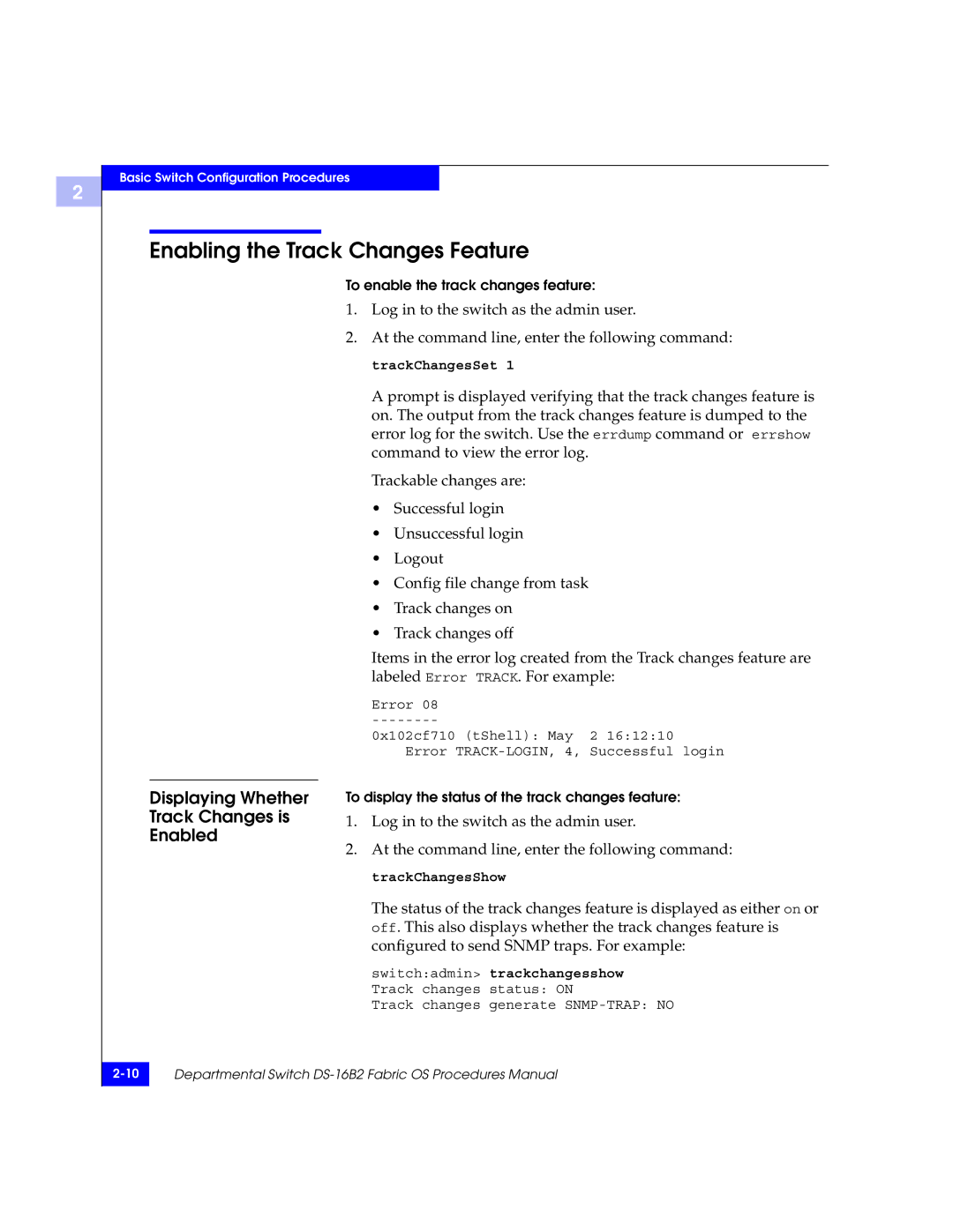 EMC DS-16B2 manual Enabling the Track Changes Feature, Displaying Whether Track Changes is Enabled 