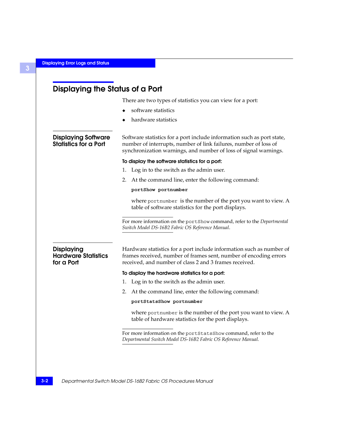 EMC DS-16B2 manual Displaying the Status of a Port, Statistics for a Port 