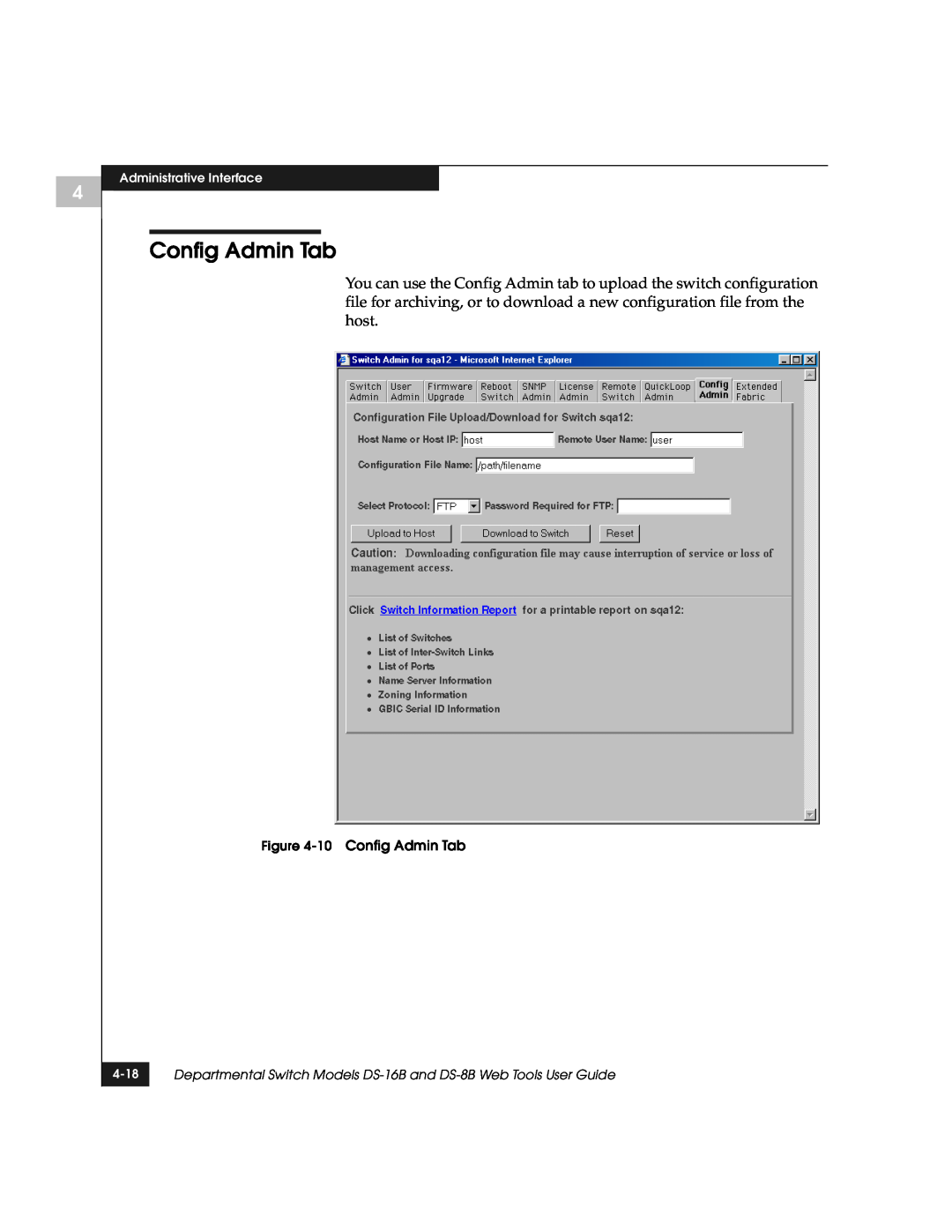 EMC DS-8B manual 10 Config Admin Tab, Administrative Interface, 4-18 