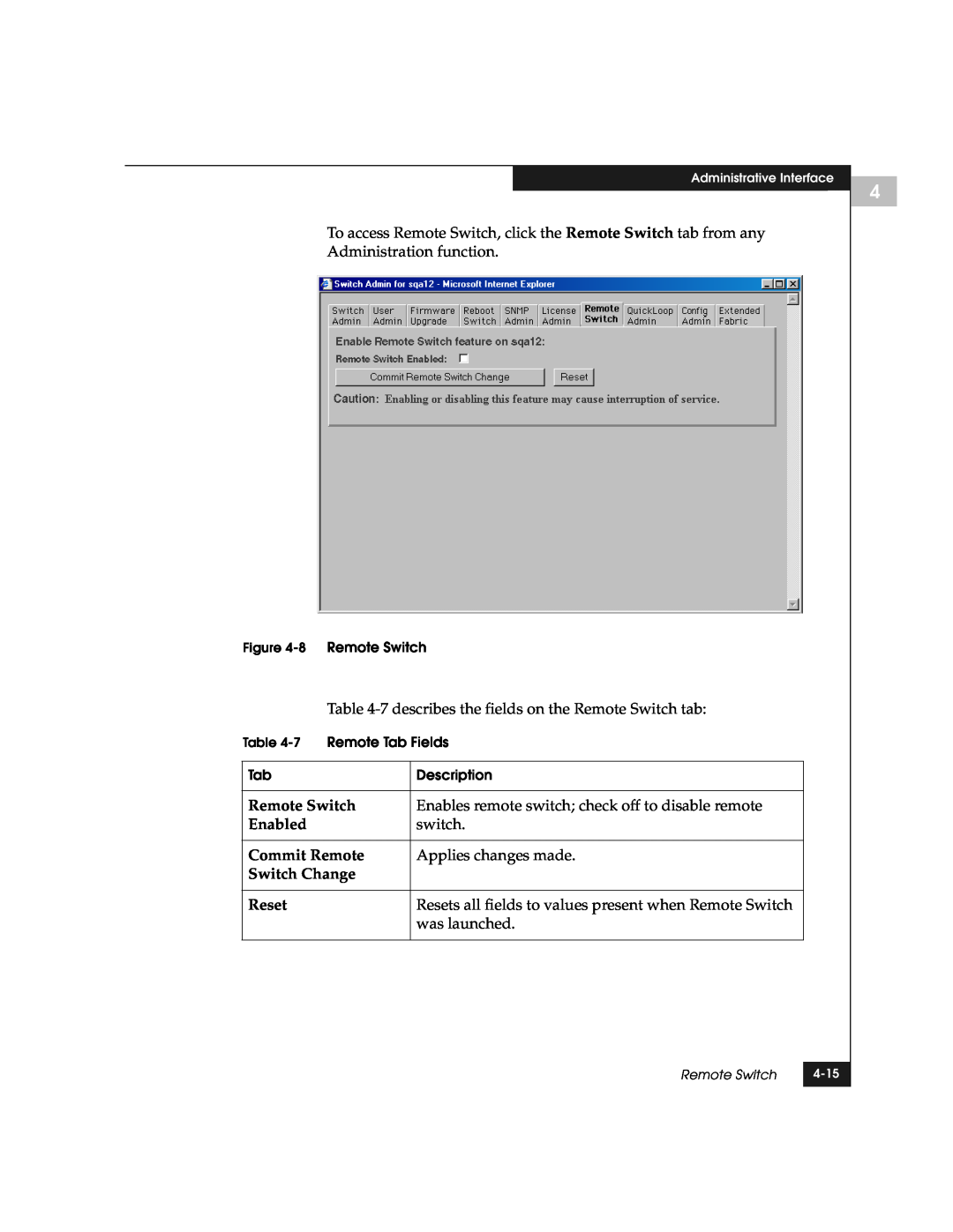 EMC DS-8B manual 8 Remote Switch, 7 Remote Tab Fields 