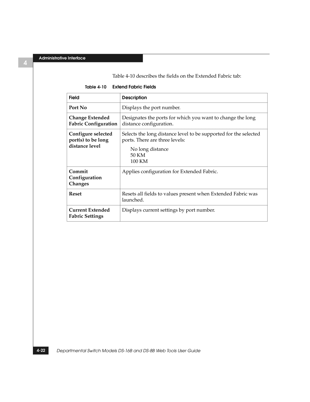 EMC DS-8B manual describes the fields on the Extended Fabric tab 