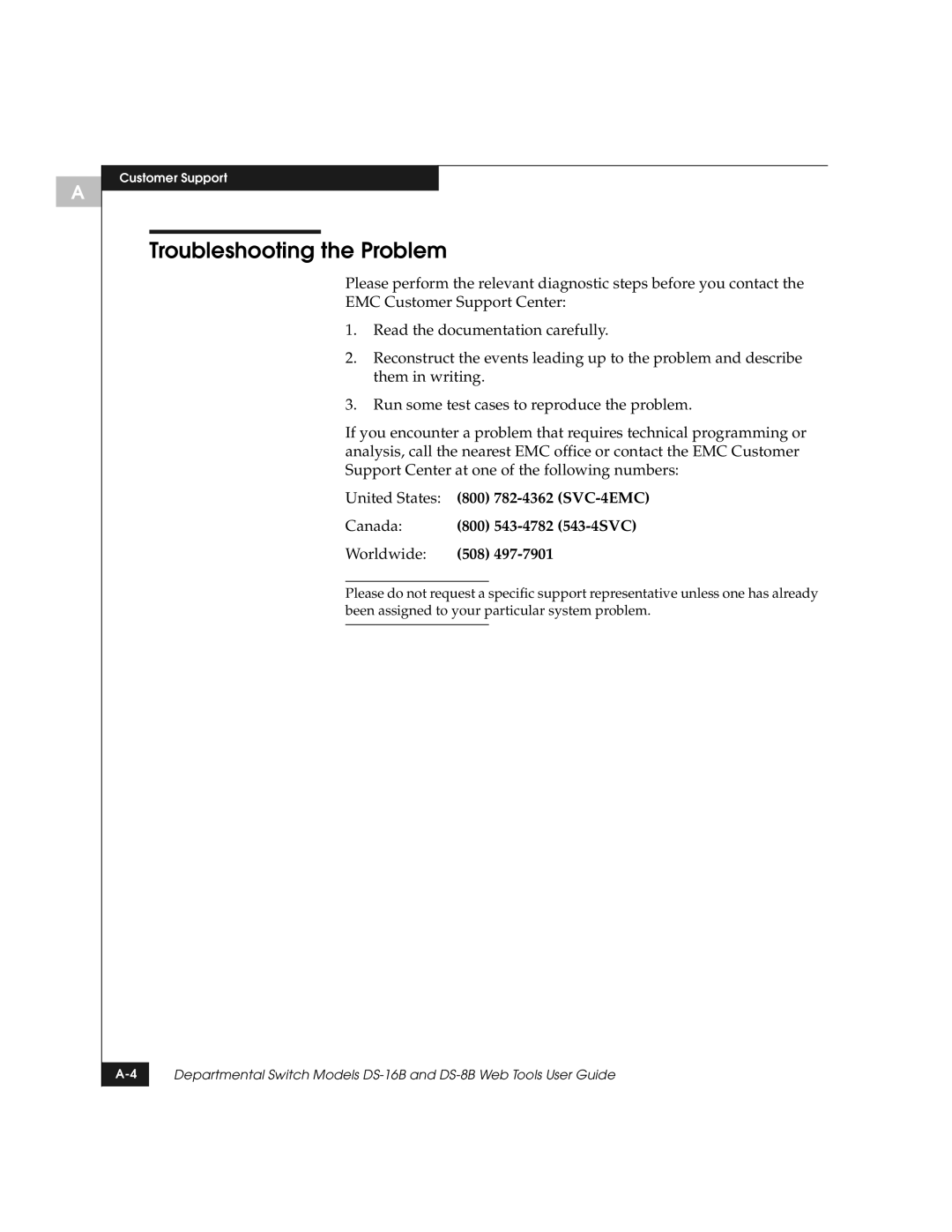 EMC DS-8B manual Troubleshooting the Problem 