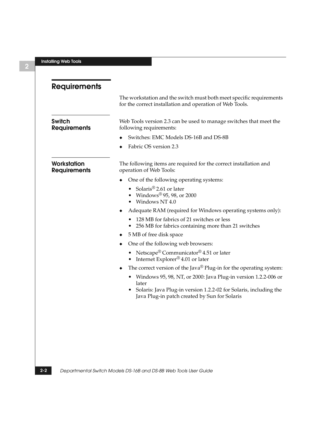 EMC DS-8B manual Requirements, Switch, Workstation 