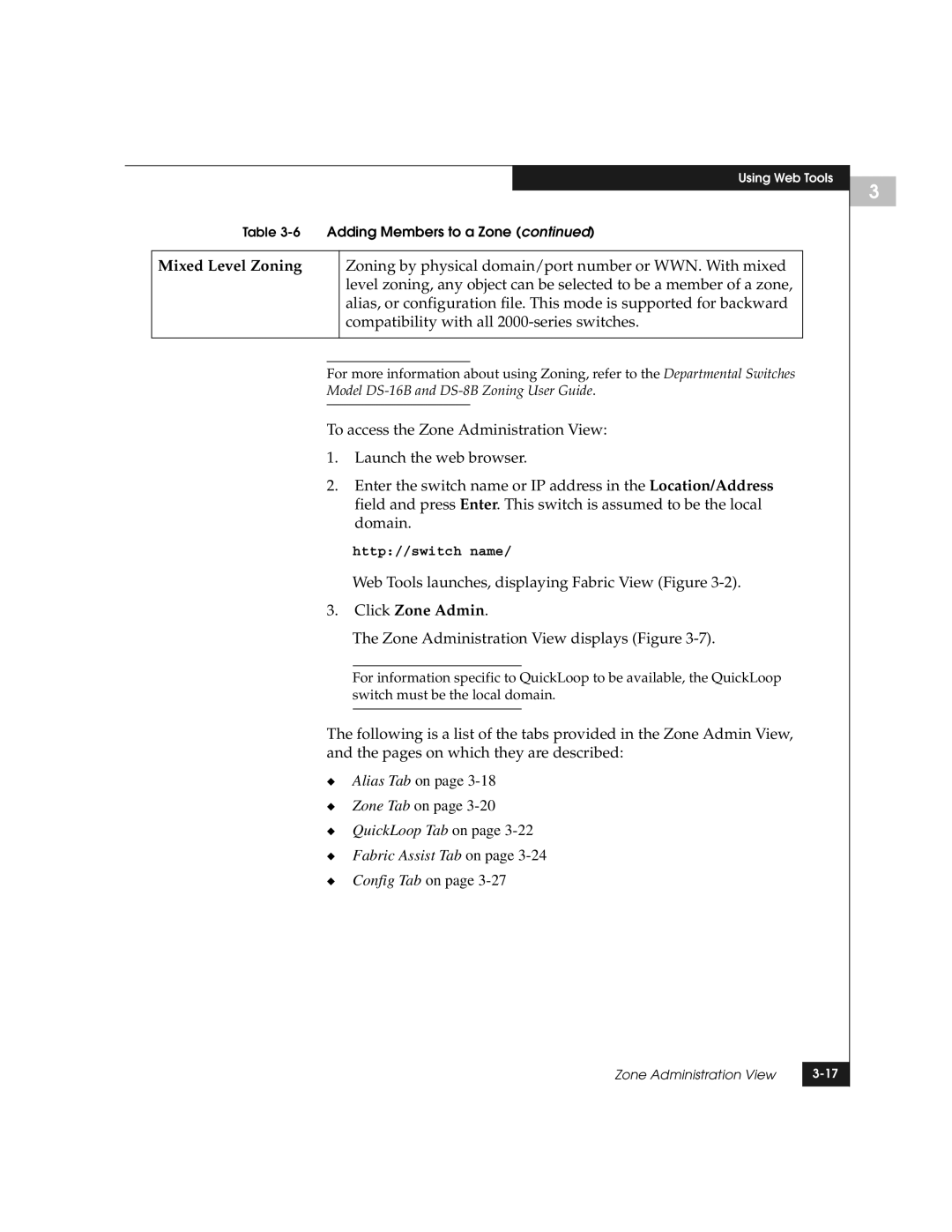 EMC DS-8B manual Click Zone Admin, Zone Administration View displays Figure, Config Tab on 