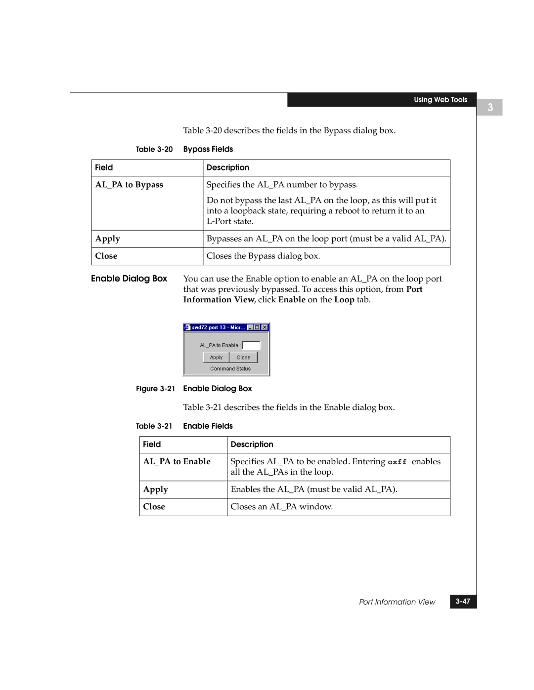 EMC DS-8B manual Alpa to Bypass, Enable Dialog Box, Information View , click Enable on the Loop tab, Alpa to Enable 