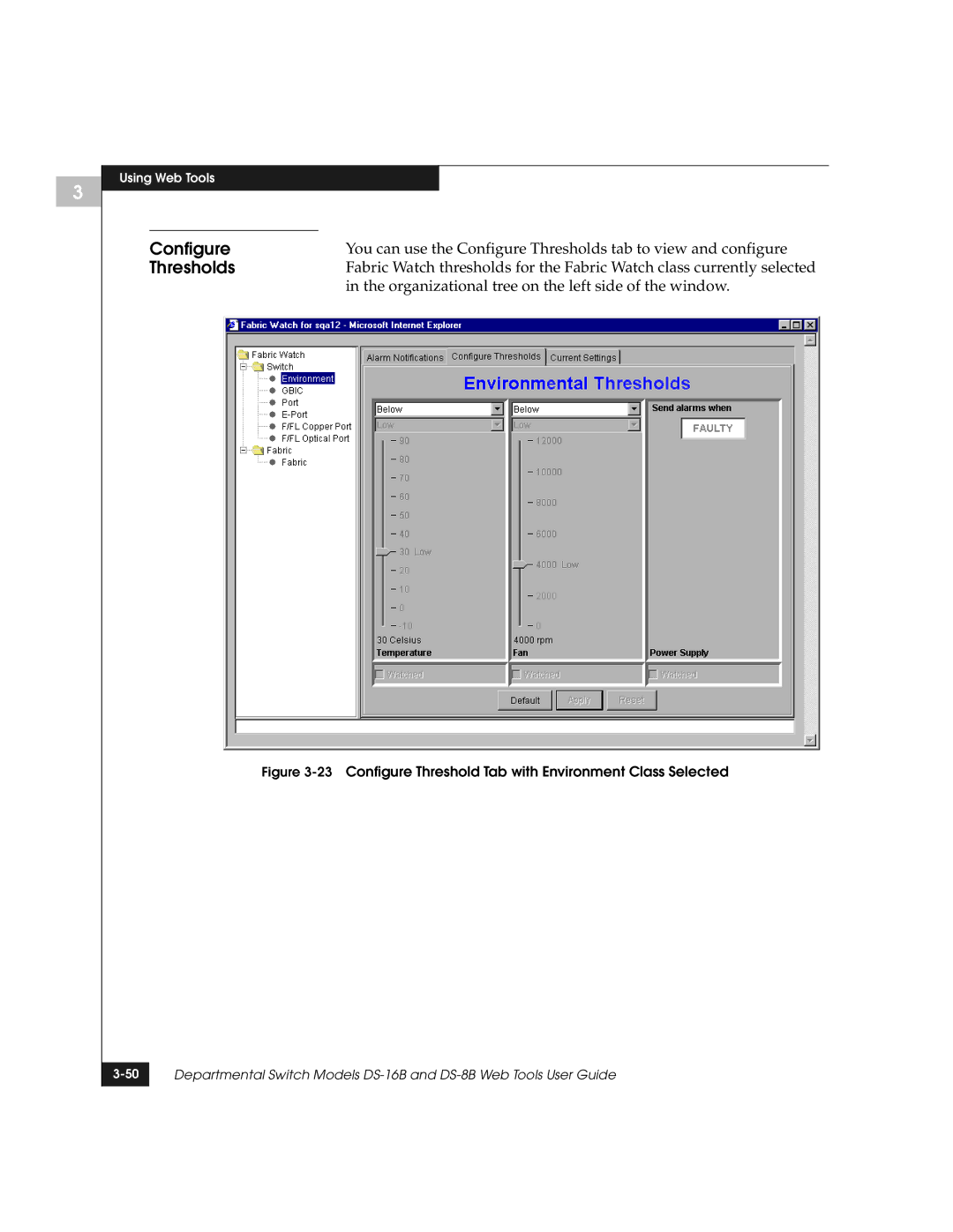 EMC DS-8B manual Configure, Thresholds, Organizational tree on the left side of the window 