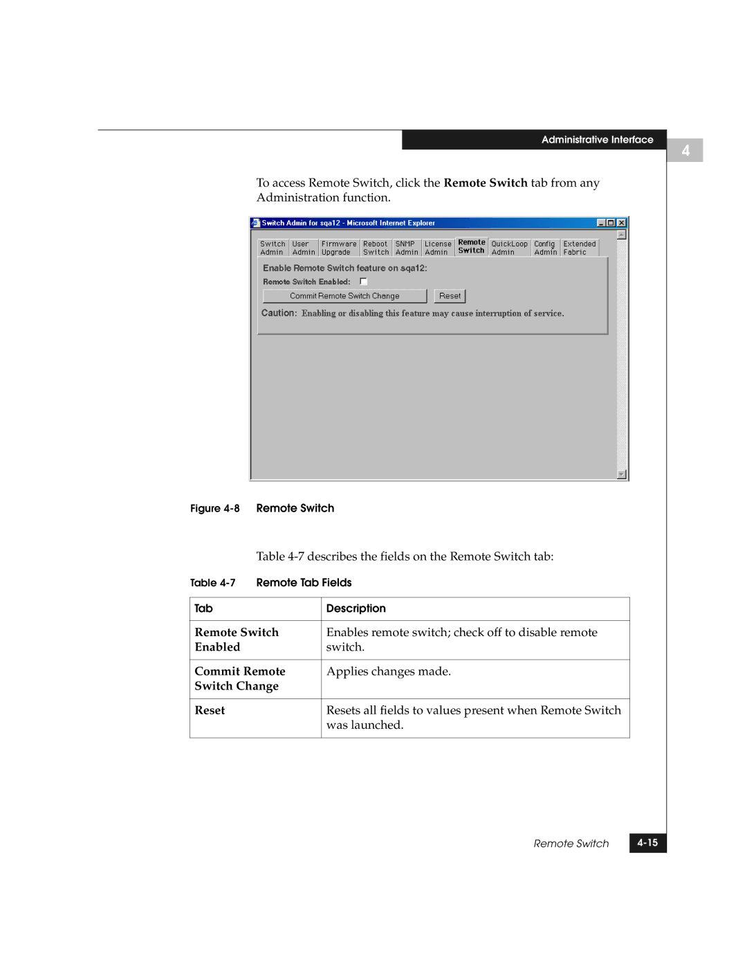 EMC DS-8B manual Describes the fields on the Remote Switch tab, 8Remote Switch 