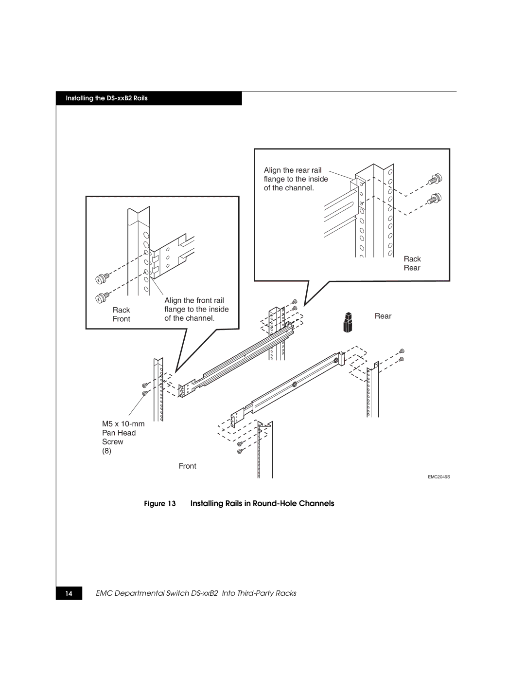 EMC DS-xxB2 dimensions Installing Rails in Round-Hole Channels 