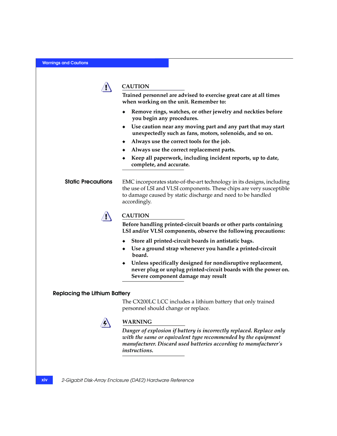 EMC FC, ATA manual Replacing the Lithium Battery 