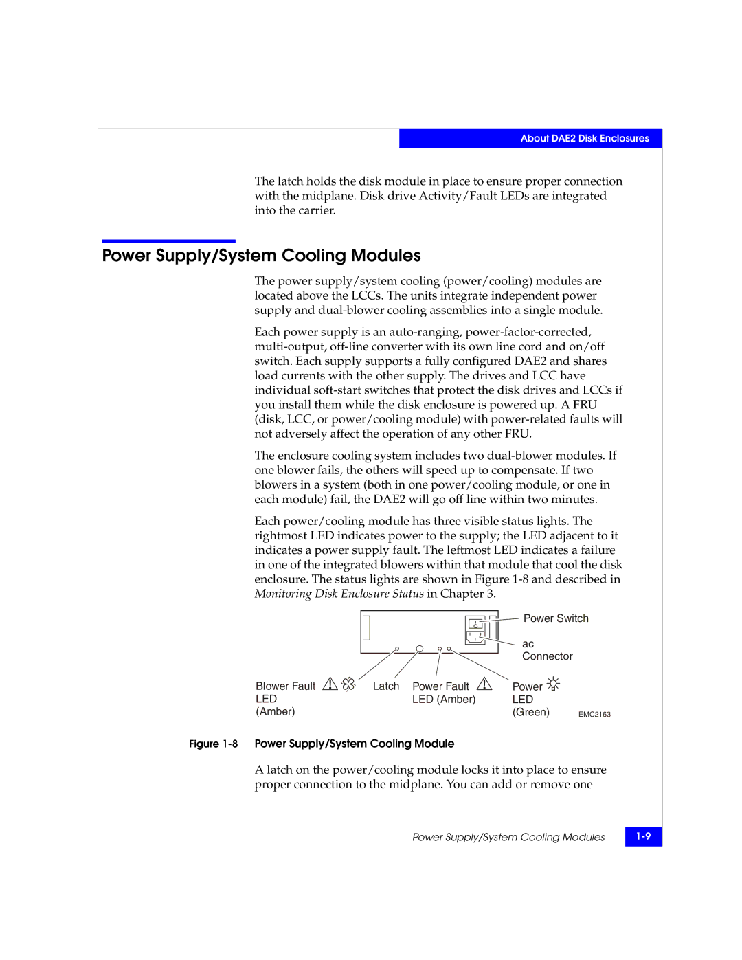 EMC ATA, FC manual Power Supply/System Cooling Modules, 8Power Supply/System Cooling Module 